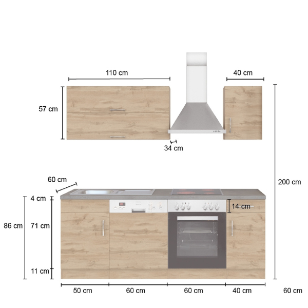 Kitchenette Sorrella 210cm avec lave-vaisselle et four - chêne/graphite - Image 4