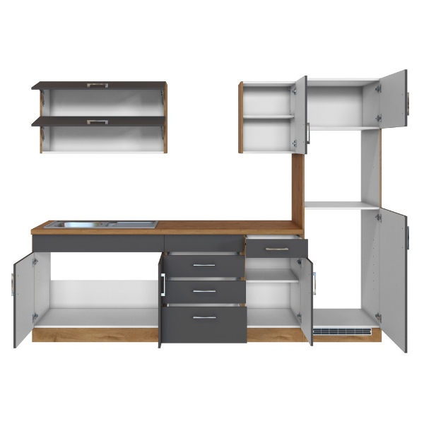 Kitchenette Sorrella 270cm avec espace pour four et réfrigérateur - anthracite/chêne - Image 12