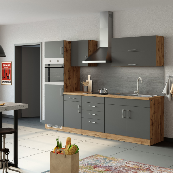 Kitchenette Sorrella 270cm avec espace pour four et réfrigérateur - anthracite/chêne - Image 4
