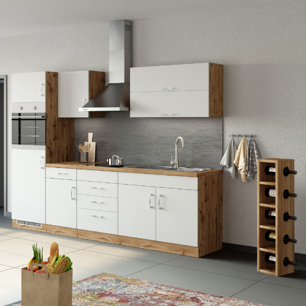 Kitchenette Sorrella 270cm avec espace pour four et réfrigérateur - blanc/chêne - Image 4