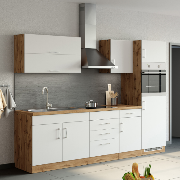 Kitchenette Sorrella 270cm avec espace pour four et réfrigérateur - blanc/chêne - Image 1