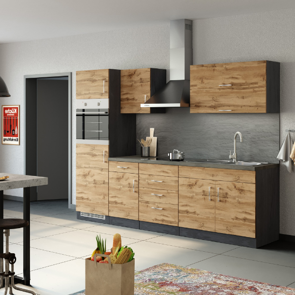 Kitchenette Sorrella 270cm avec espace pour four et réfrigérateur - chêne/graphite - Image 4