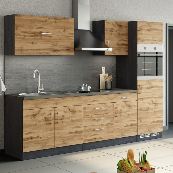Kitchenette Sorrella 270cm avec espace pour four et réfrigérateur - chêne/graphite - Image 1