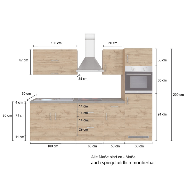 Kitchenette Sorrella 270cm avec espace pour four et réfrigérateur - chêne - Image 6