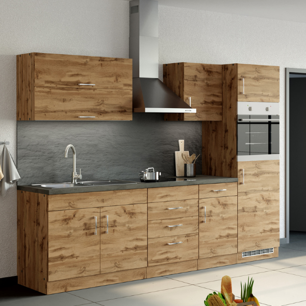 Kitchenette Sorrella 270cm avec espace pour four et réfrigérateur - chêne