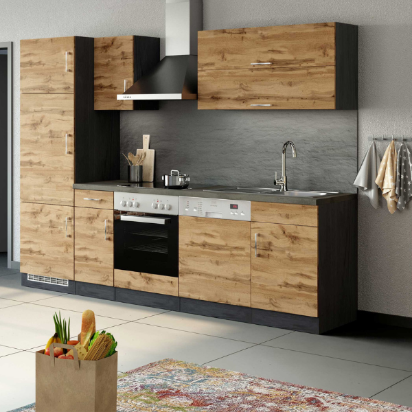 Kitchenette Sorrella 270cm avec espace pour four, lave-vaisselle et réfrigérateur - blanc/chêne - Image 2