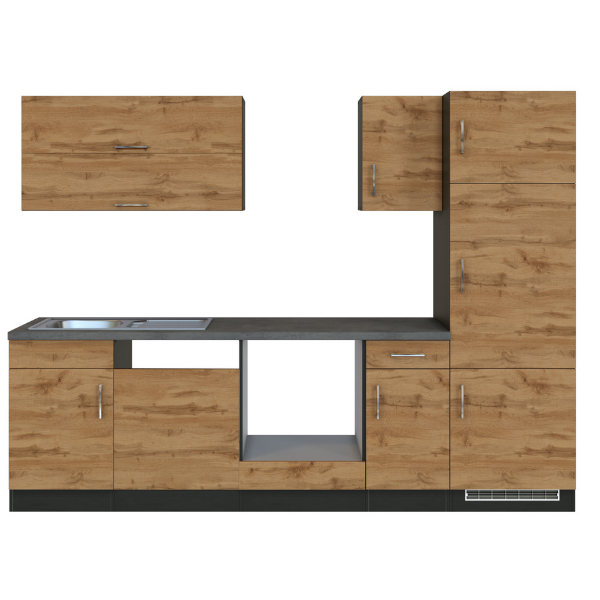 Kitchenette Sorrella 270cm avec espace pour four, lave-vaisselle et réfrigérateur - blanc/chêne - Image 12