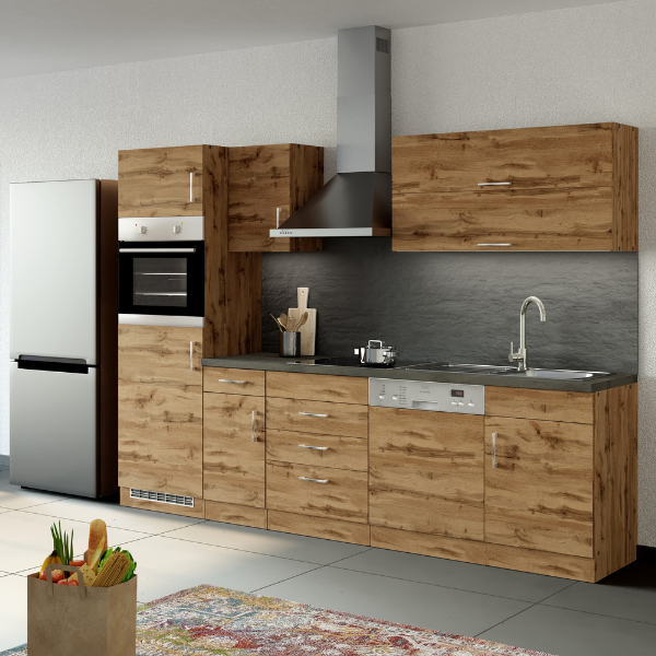 Kitchenette Sorrella 270cm avec espace pour lave-vaisselle, four et réfrigérateur - blanc/chêne - Image 4