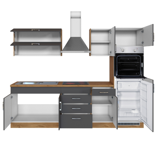 Kitchenette Sorrella 270cm avec four et réfrigérateur - anthracite/chêne - Image 12