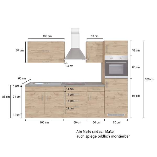 Kitchenette Sorrella 270cm avec four et réfrigérateur - anthracite/chêne - Image 6