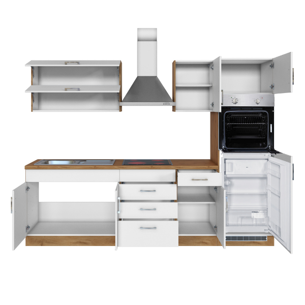 Kitchenette Sorrella 270cm avec four et réfrigérateur - blanc/chêne - Image 12