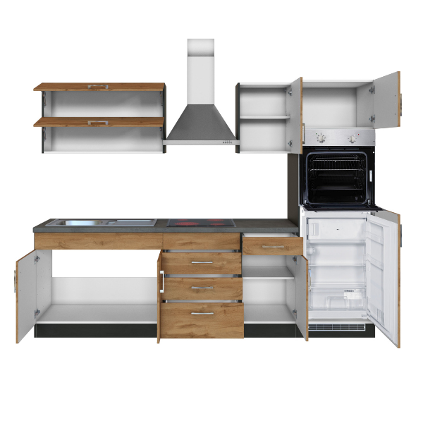 Kitchenette Sorrella 270cm avec four et réfrigérateur - chêne/graphite - Image 12