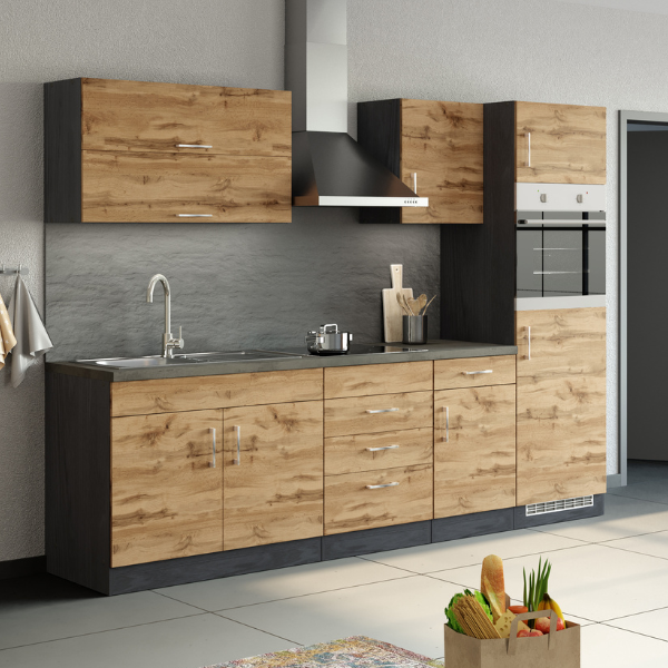 Kitchenette Sorrella 270cm avec four et réfrigérateur - chêne/graphite - Image 1