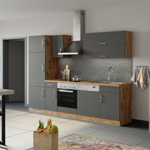 Kitchenette Sorrella 270cm avec four, lave-vaisselle et réfrigérateur - anthracite/chêne - Image 2