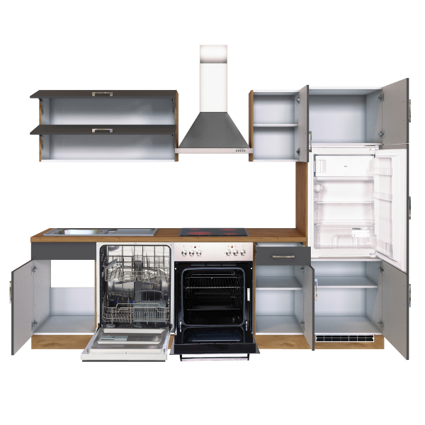 Kitchenette Sorrella 270cm avec four, lave-vaisselle et réfrigérateur - anthracite/chêne - Image 11