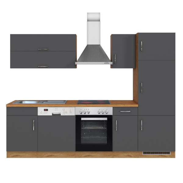 Kitchenette Sorrella 270cm avec four, lave-vaisselle et réfrigérateur - anthracite/chêne - Image 12