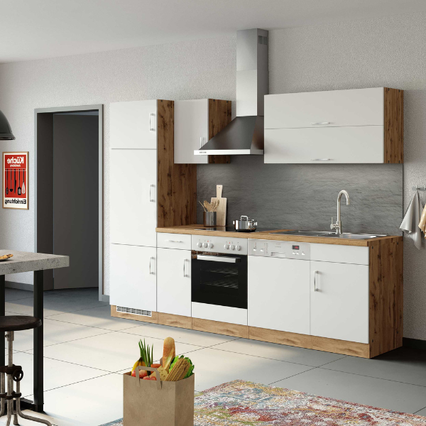 Kitchenette Sorrella 270cm avec four, lave-vaisselle et réfrigérateur - blanc/chêne - Image 2