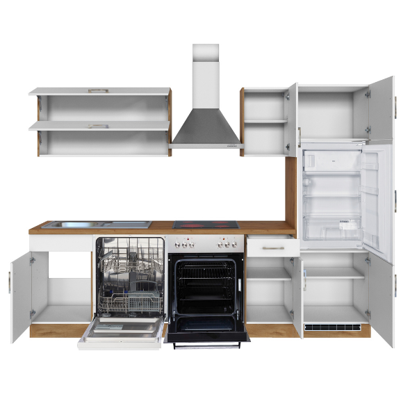 Kitchenette Sorrella 270cm avec four, lave-vaisselle et réfrigérateur - blanc/chêne - Image 11