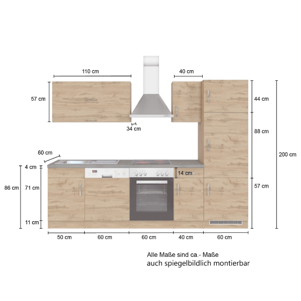 Kitchenette Sorrella 270cm avec four, lave-vaisselle et réfrigérateur - chêne - Image 4
