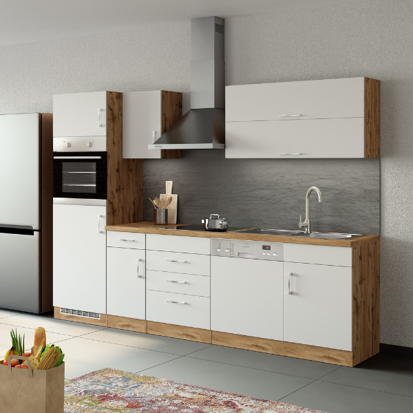 Kitchenette Sorrella 270cm avec lave-vaisselle, four et réfrigérateur - blanc/chêne - Image 4
