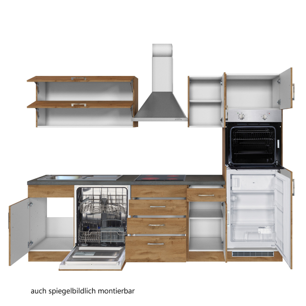 Kitchenette Sorrella 270cm avec lave-vaisselle, four et réfrigérateur - chêne - Image 12