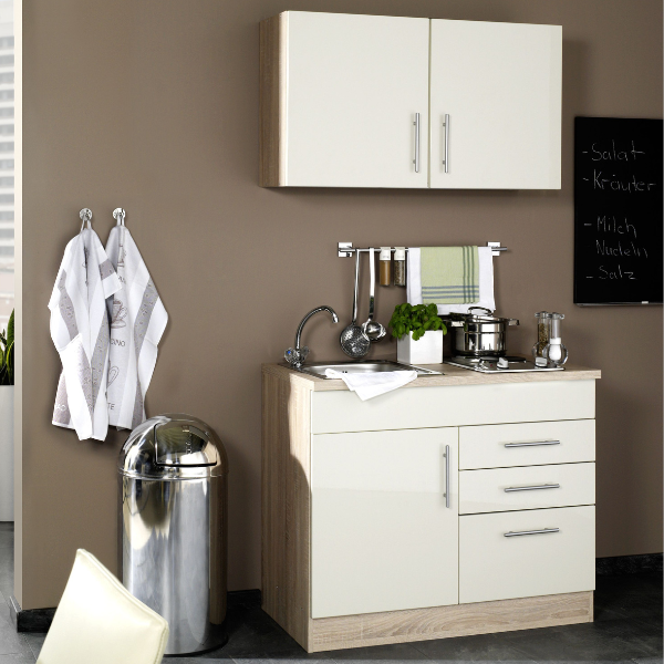 Kitchenette Toto 100cm avec plaque de cuisson - crème brillant