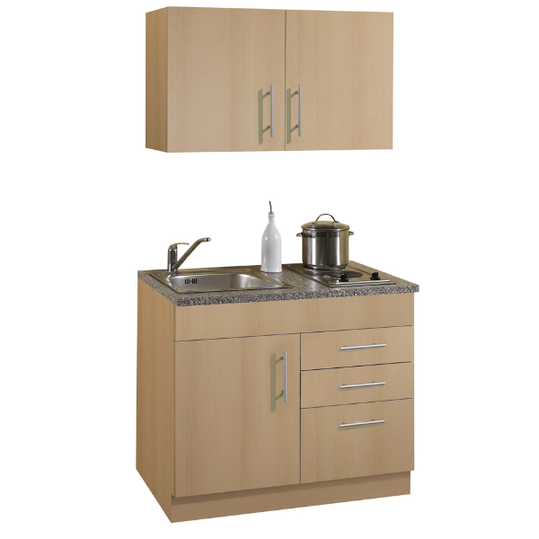 Kitchenette Toto 100cm avec plaque de cuisson - hêtre/marbre - Image 1
