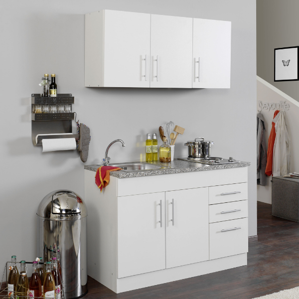 Kitchenette Toto 120cm avec plaque de cuisson - blanc/marbre