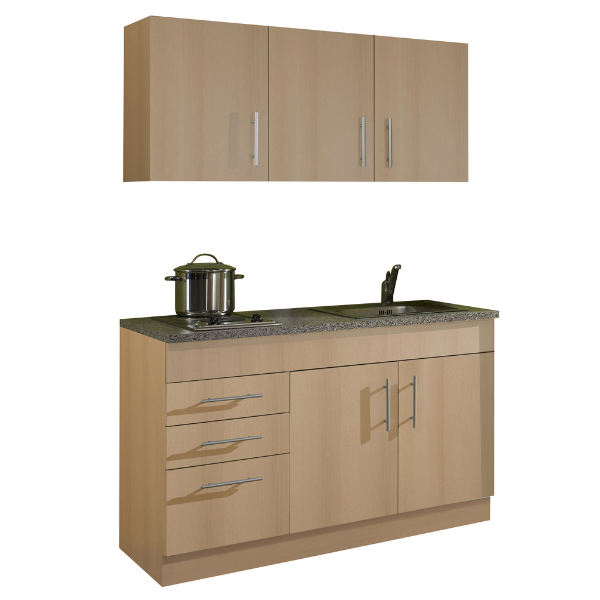 Kitchenette Toto 120cm avec plaque de cuisson - hêtre/marbre - Image 1