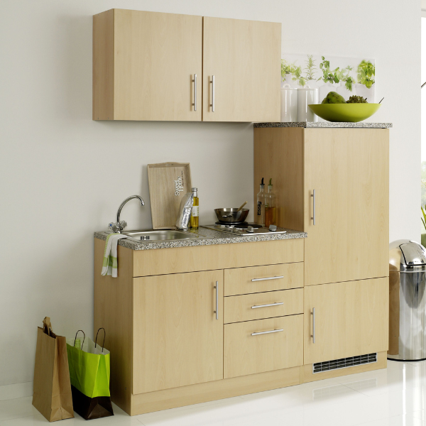 Kitchenette Toto 160cm avec plaque de cuisson et réfrigérateur - hêtre/marbre - Image 1