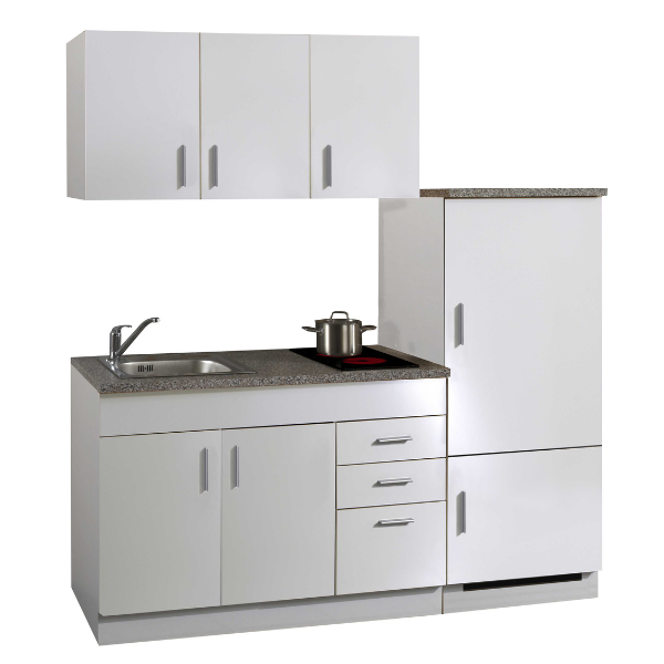 Kitchenette Toto 180cm avec plaque de cuisson et réfrigérateur - blanc/marbre - Image 2