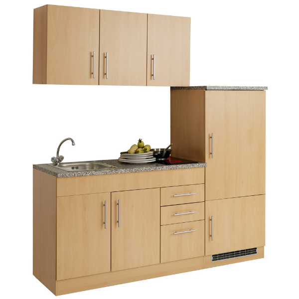 Kitchenette Toto 180cm avec plaque de cuisson et réfrigérateur - hêtre/marbre - Image 2