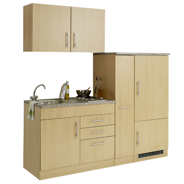 Kitchenette Toto 190cm avec plaque de cuisson et réfrigérateur - blanc/marbre - Image 2