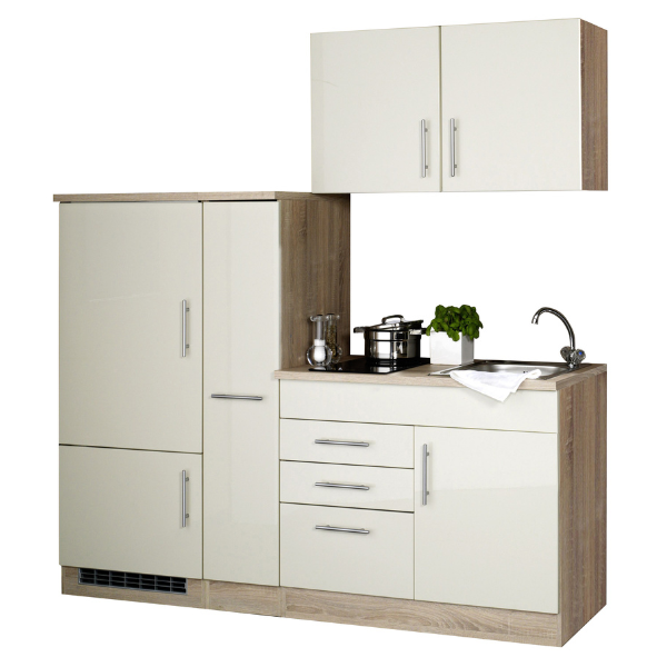 Kitchenette Toto 190cm avec plaque de cuisson et réfrigérateur - crème brillant - Image 2