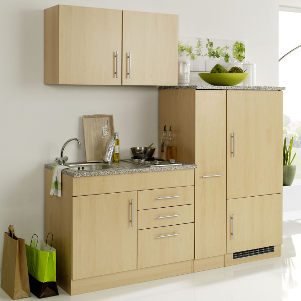 Kitchenette Toto 190cm avec plaque de cuisson et réfrigérateur - hêtre/marbre - Image 1