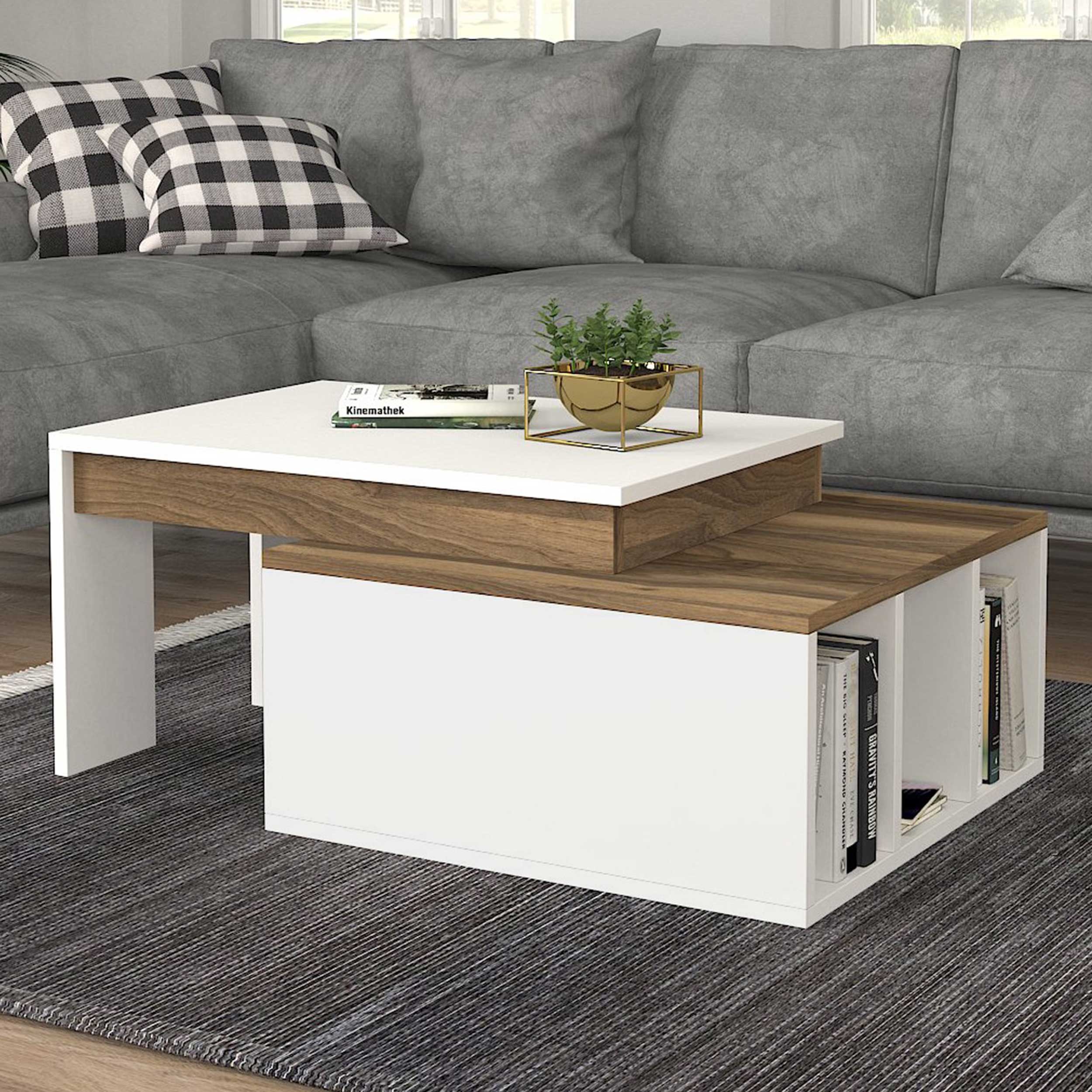 Kolarado Table basse | 100 % MÉLAMINE | Blanc, Noyer