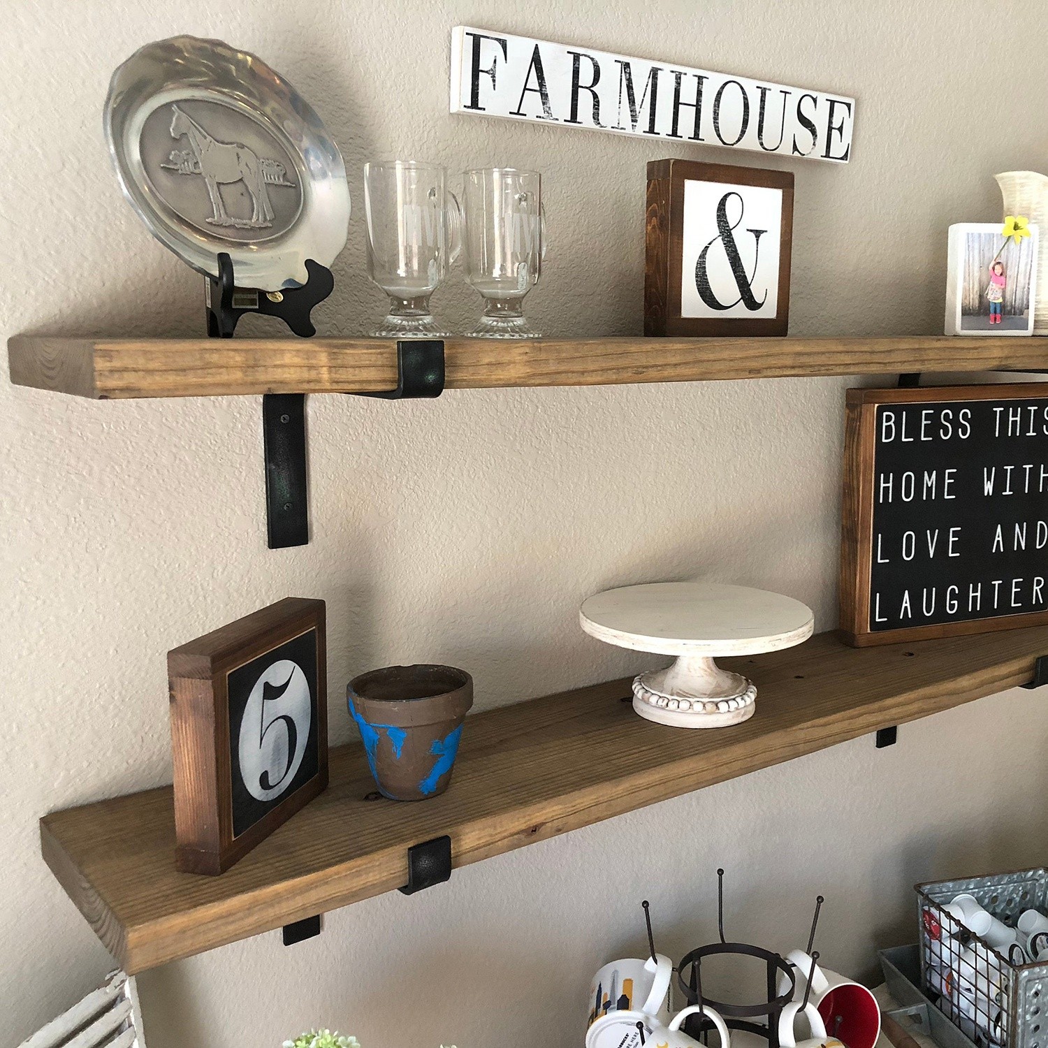 Lam006 Étagère murale décorative en bois | 100 % bois d'épicéa | Noir, noyer - Image 4