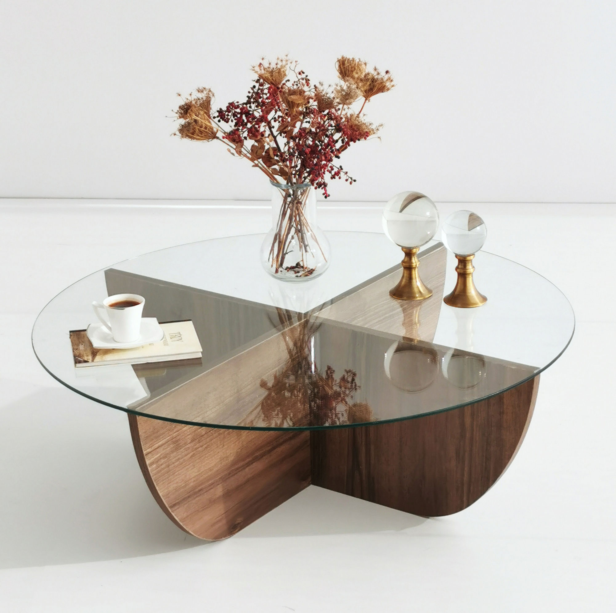 Lily Table basse | VERRE TREMPÉ | Noyer - Image 4