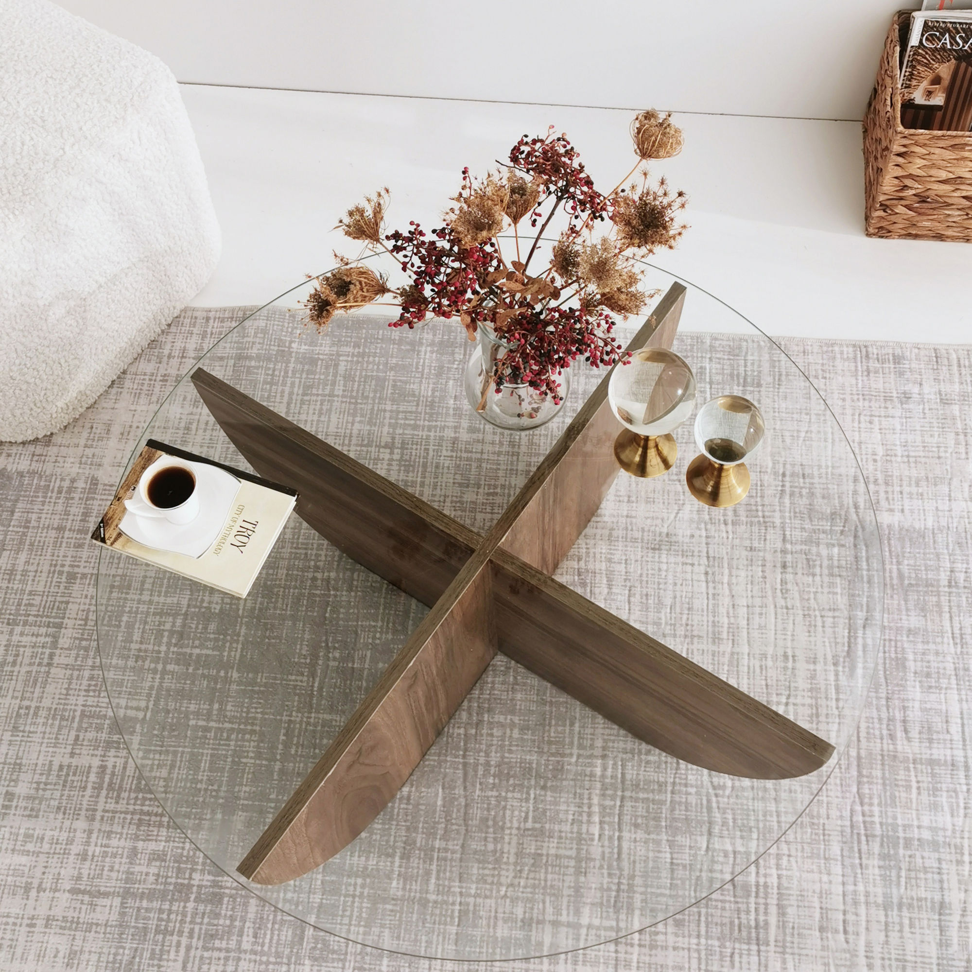 Lily Table basse | VERRE TREMPÉ | Noyer - Image 7