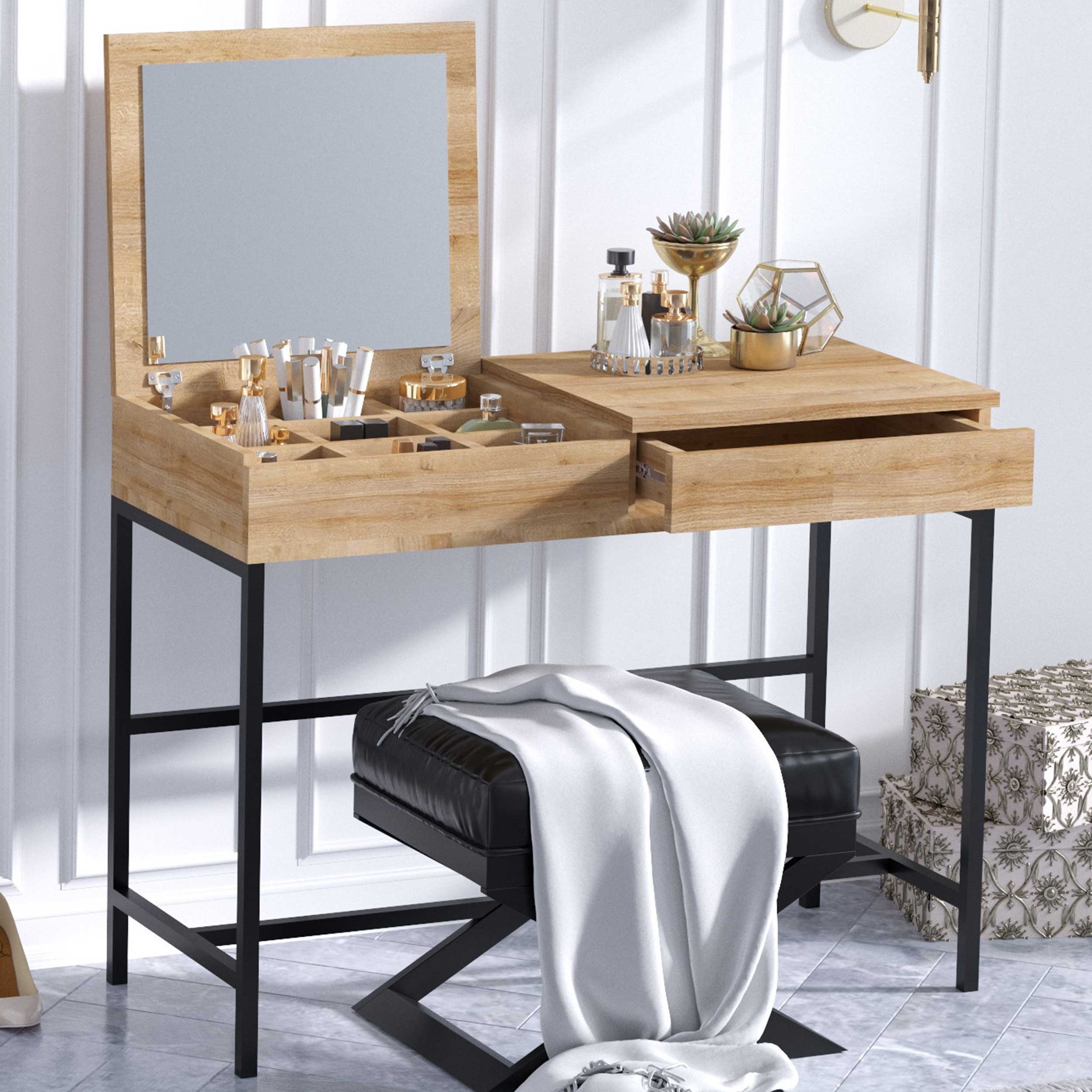 Linda Coiffeuse | 100 % MÉLAMINE | Chêne, Noir