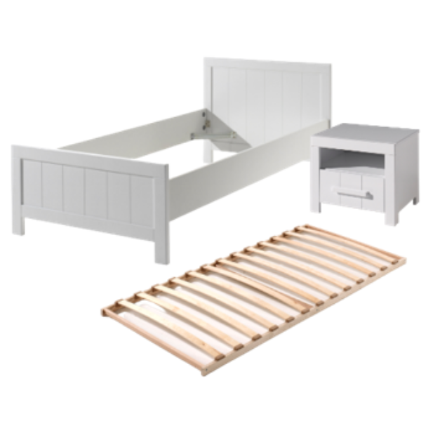 Lit 90x200 cm (sommier à lattes incl.) et table de chevet Erik-blanc