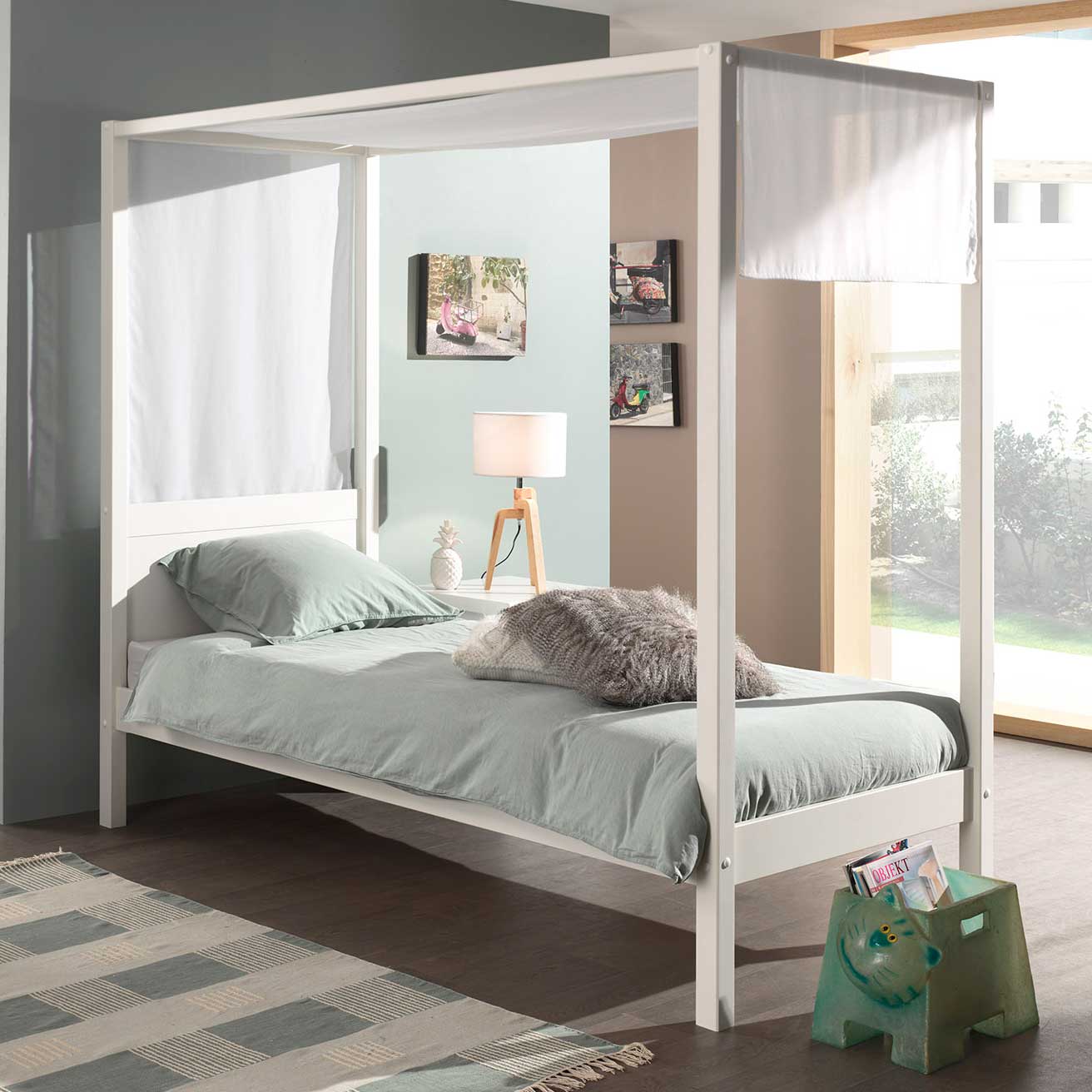 Lit à baldaquin Charlotte 90x200 avec voile - blanc