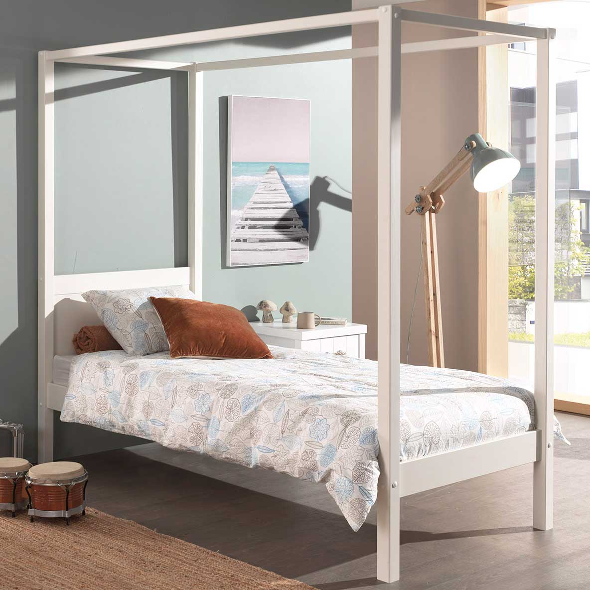 Lit à baldaquin Charlotte 90x200 - blanc