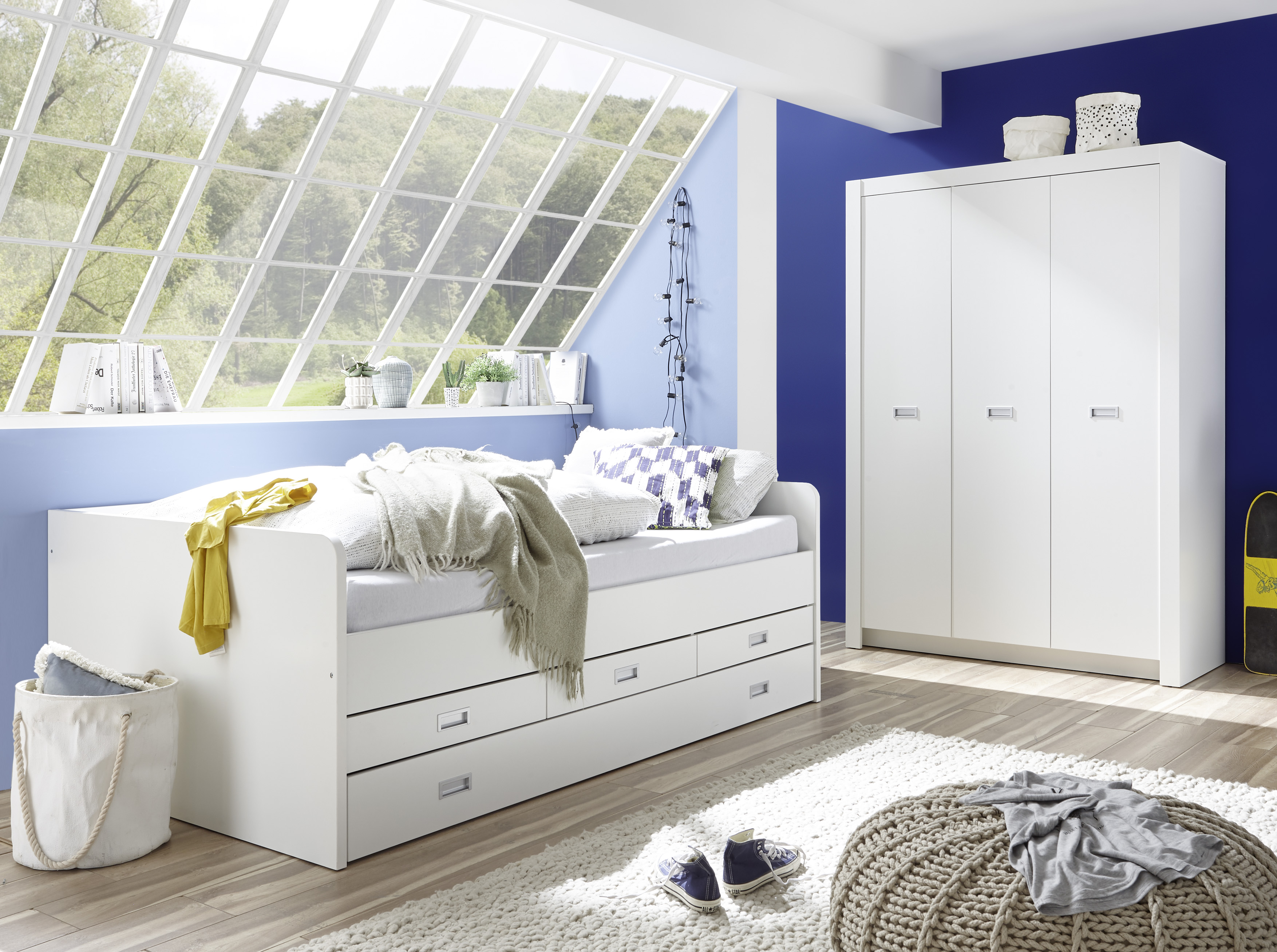 Lit banquette Arkea 120x200 avec 3 tiroirs - blanc - Image 4