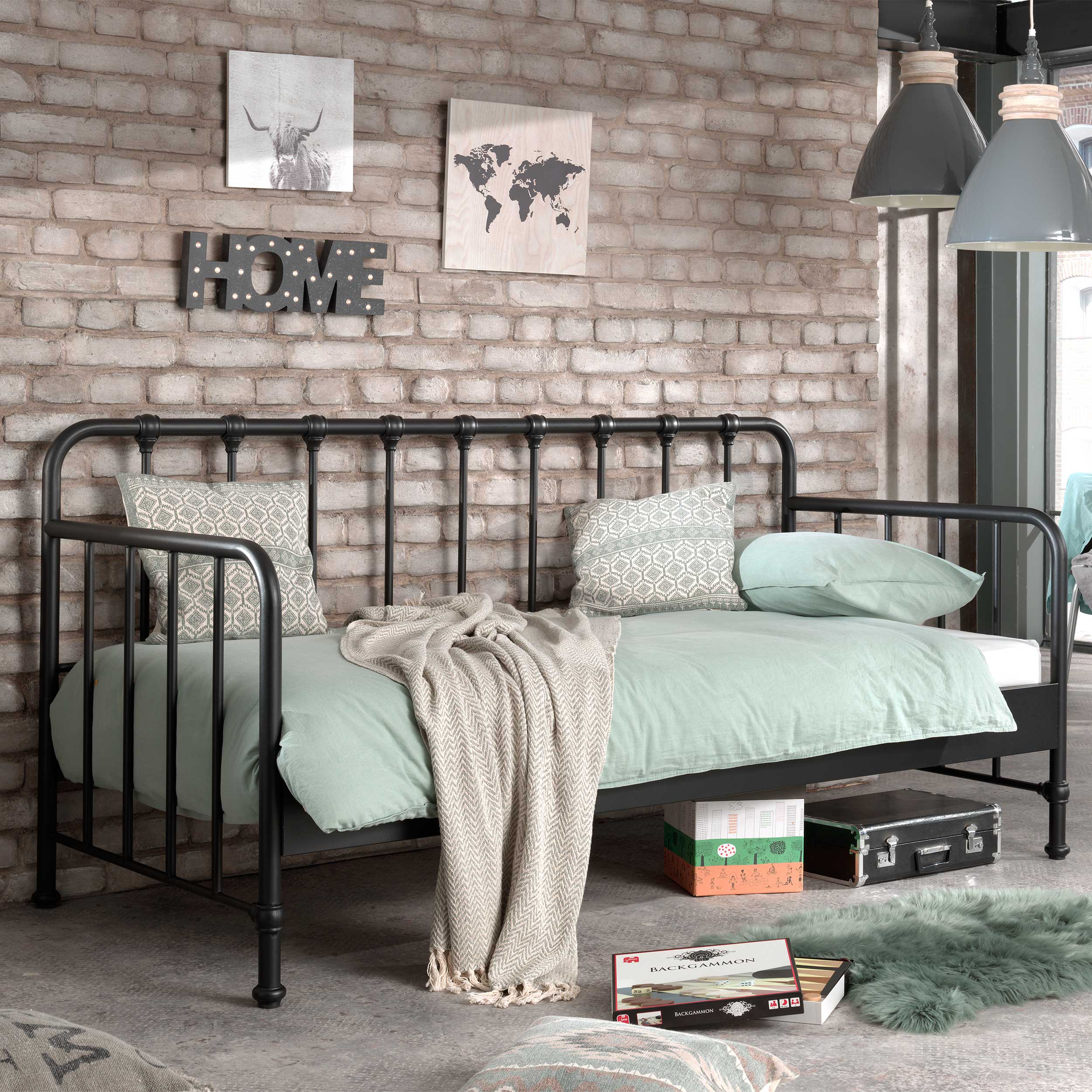 Lit banquette Bronxx métal 90x200 - noir mat