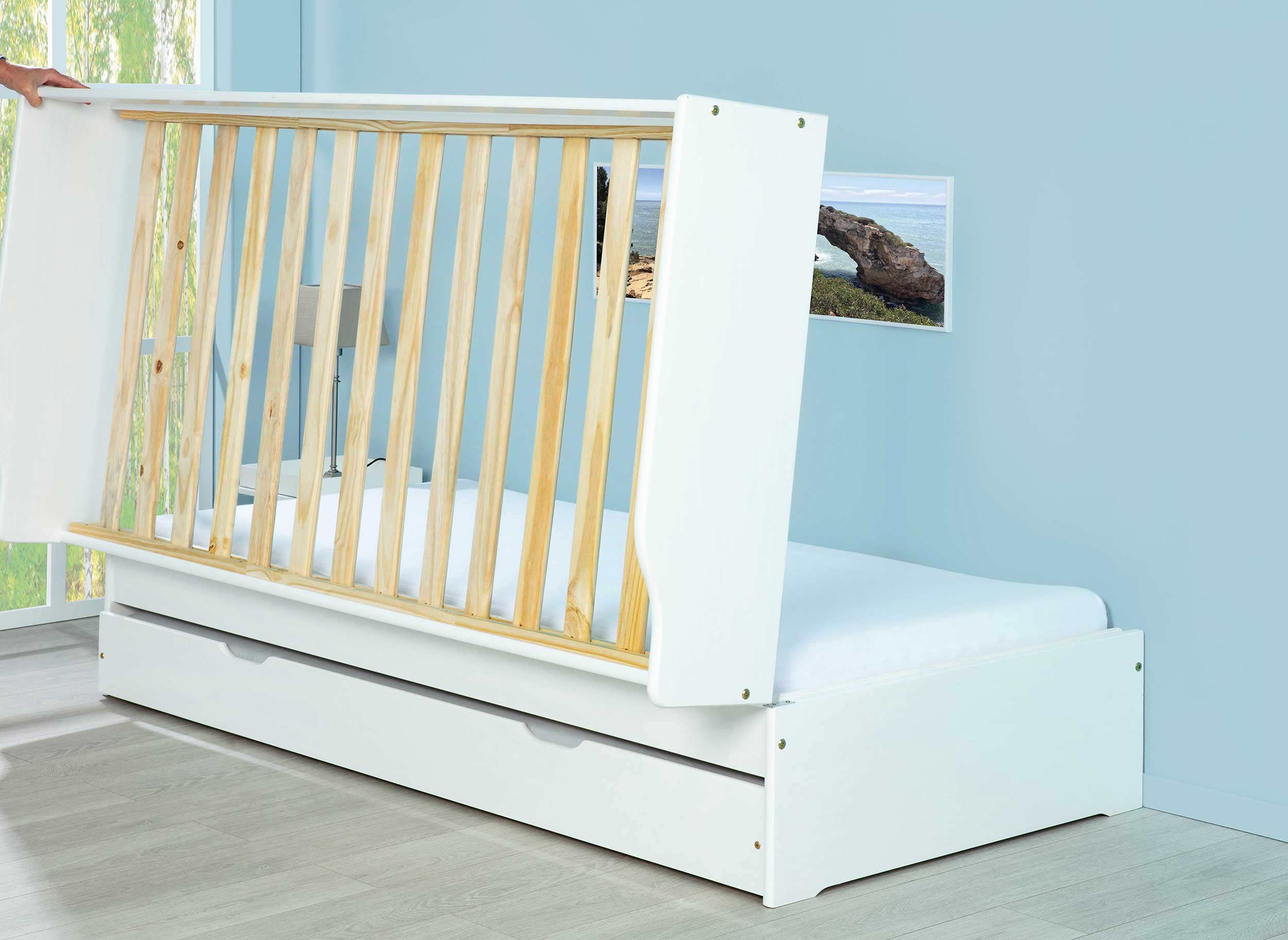 Lit banquette gigogne Lothar 90x200cm 3 couchages - white wash - Image 8