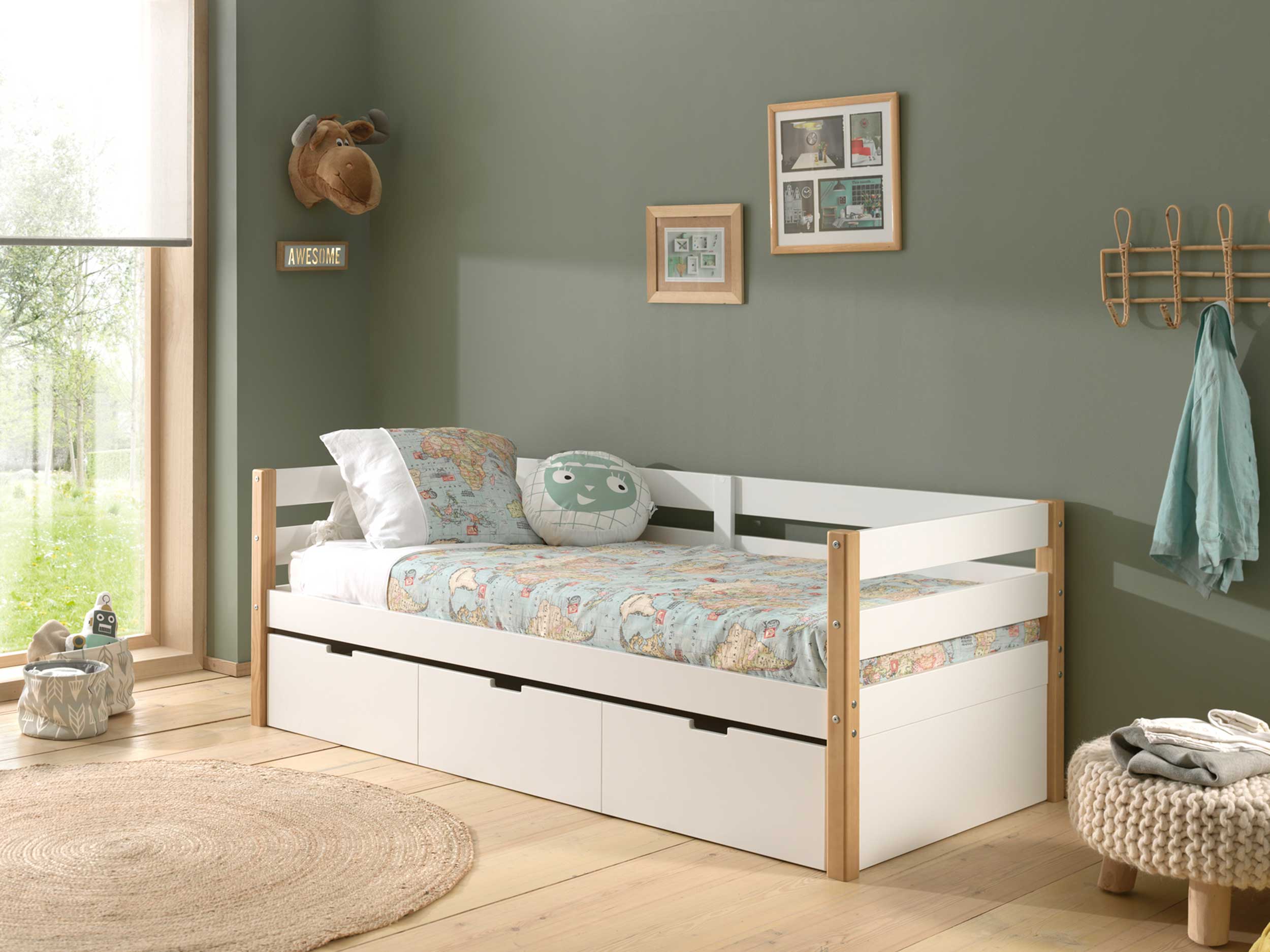 Lit banquette gigogne Maggie 90 x 200 bois pin - blanc - Image 9