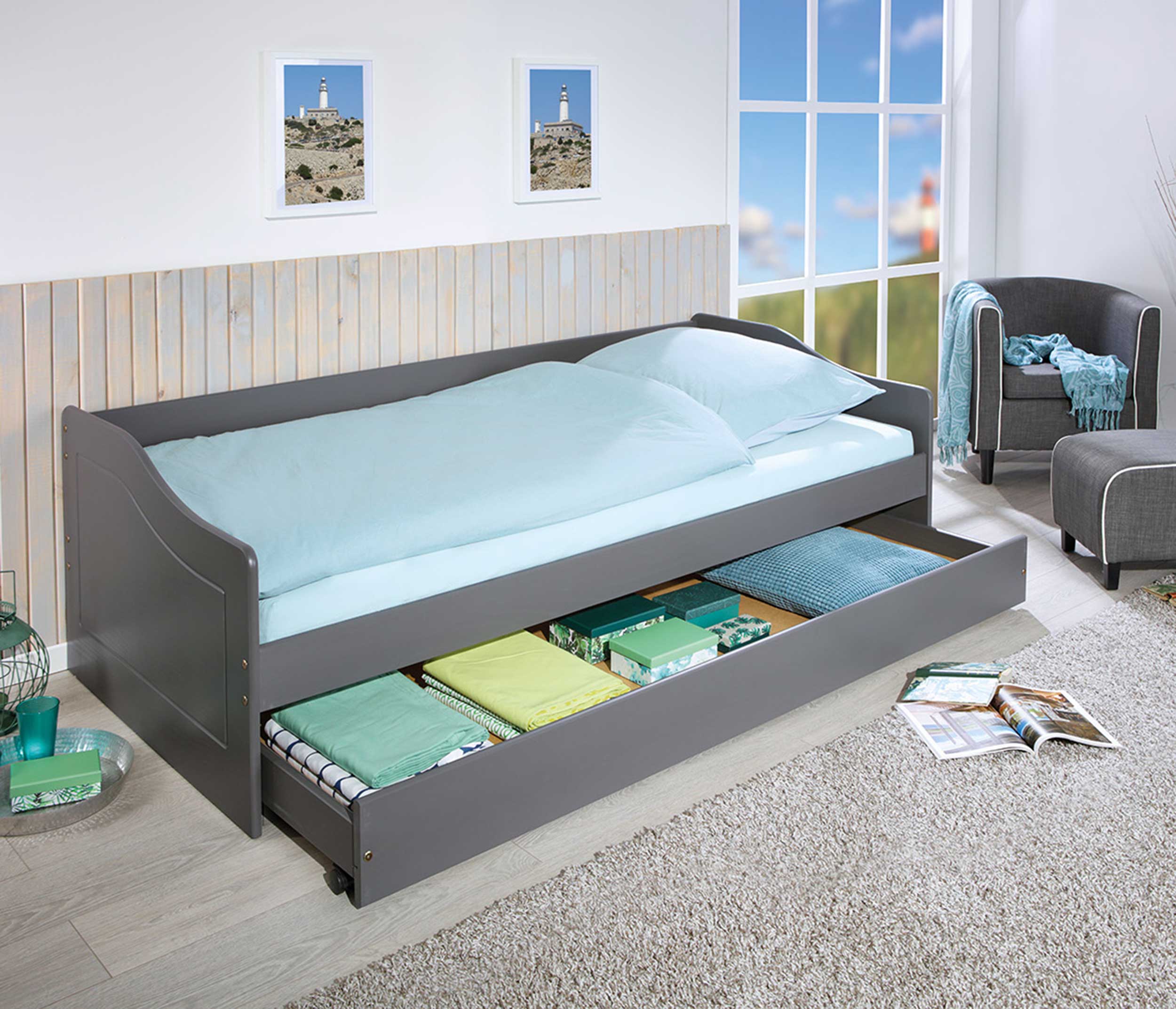 Lit banquette gigogne Malte - gris - Image 9