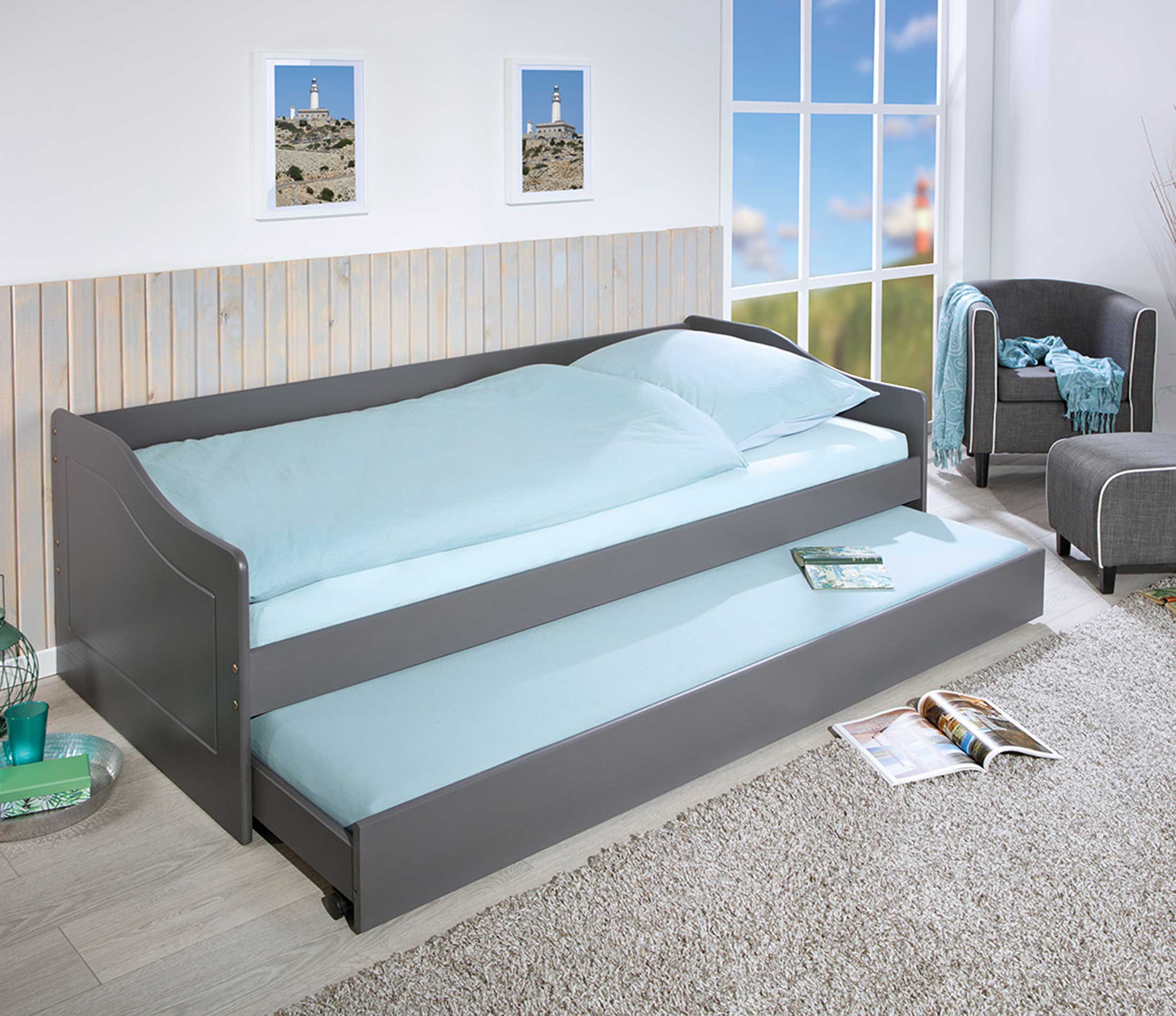 Lit banquette gigogne Malte - gris - Image 10