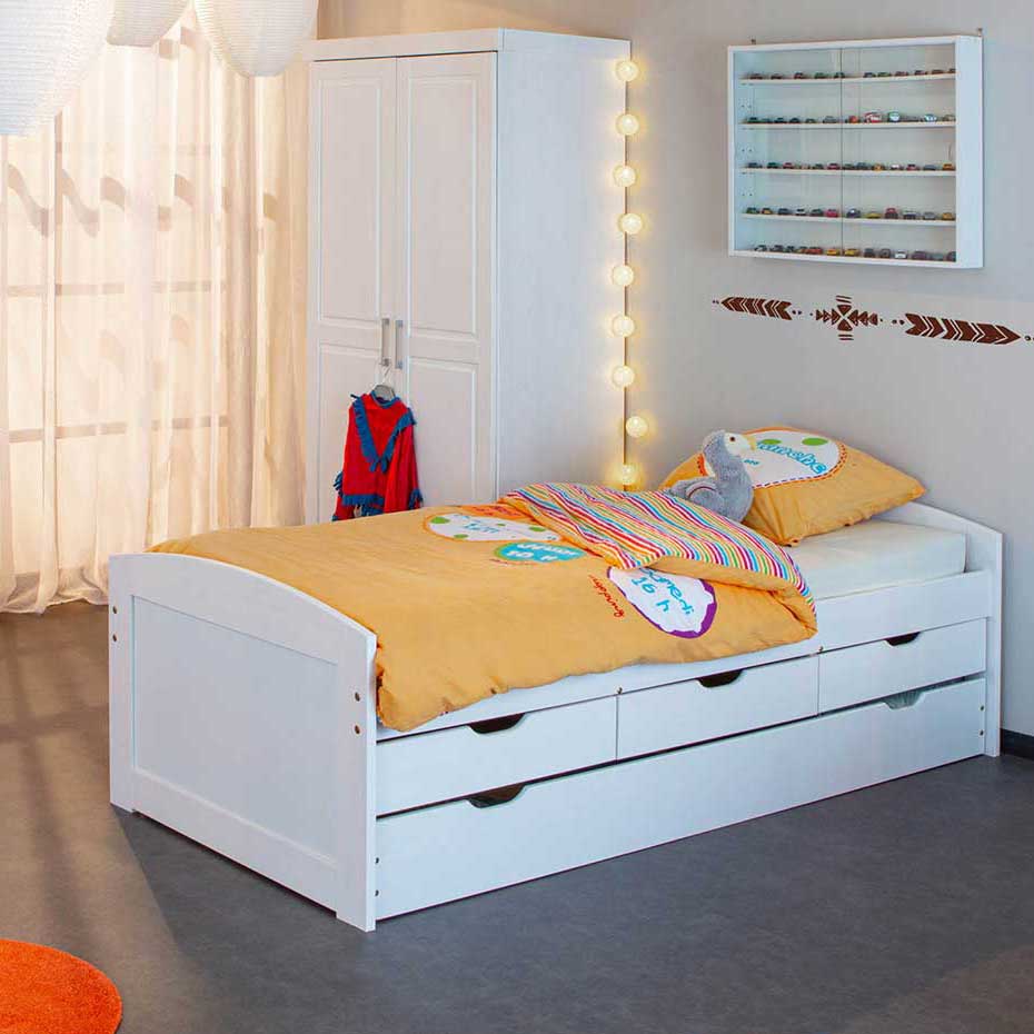 Lit banquette gigogne Thomas 200cm avec tiroirs et lit d'appoint - white wash - Image 3